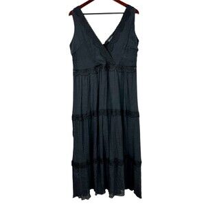 Say What Womens Size 2X Black Crochet Trim Sleeveless Maxi Dress Boho Cottage U4